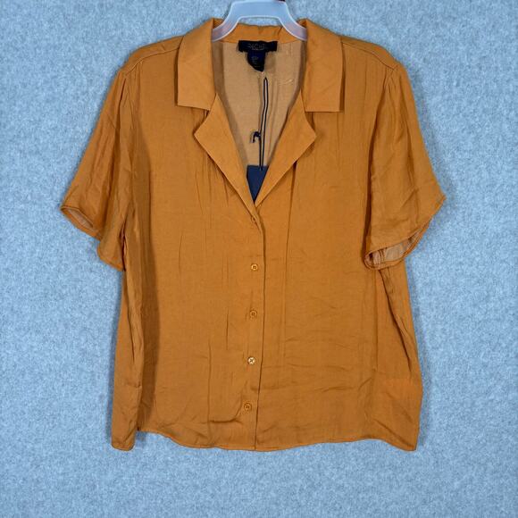 Rachel Roy Short Women Small Orange Satin Camp Cuban Boxy Resort Vacation Cruise - Picture 1 of 12